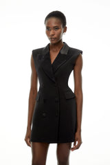 Chiara Black Sequin Blazer Dress with Lapel Collar