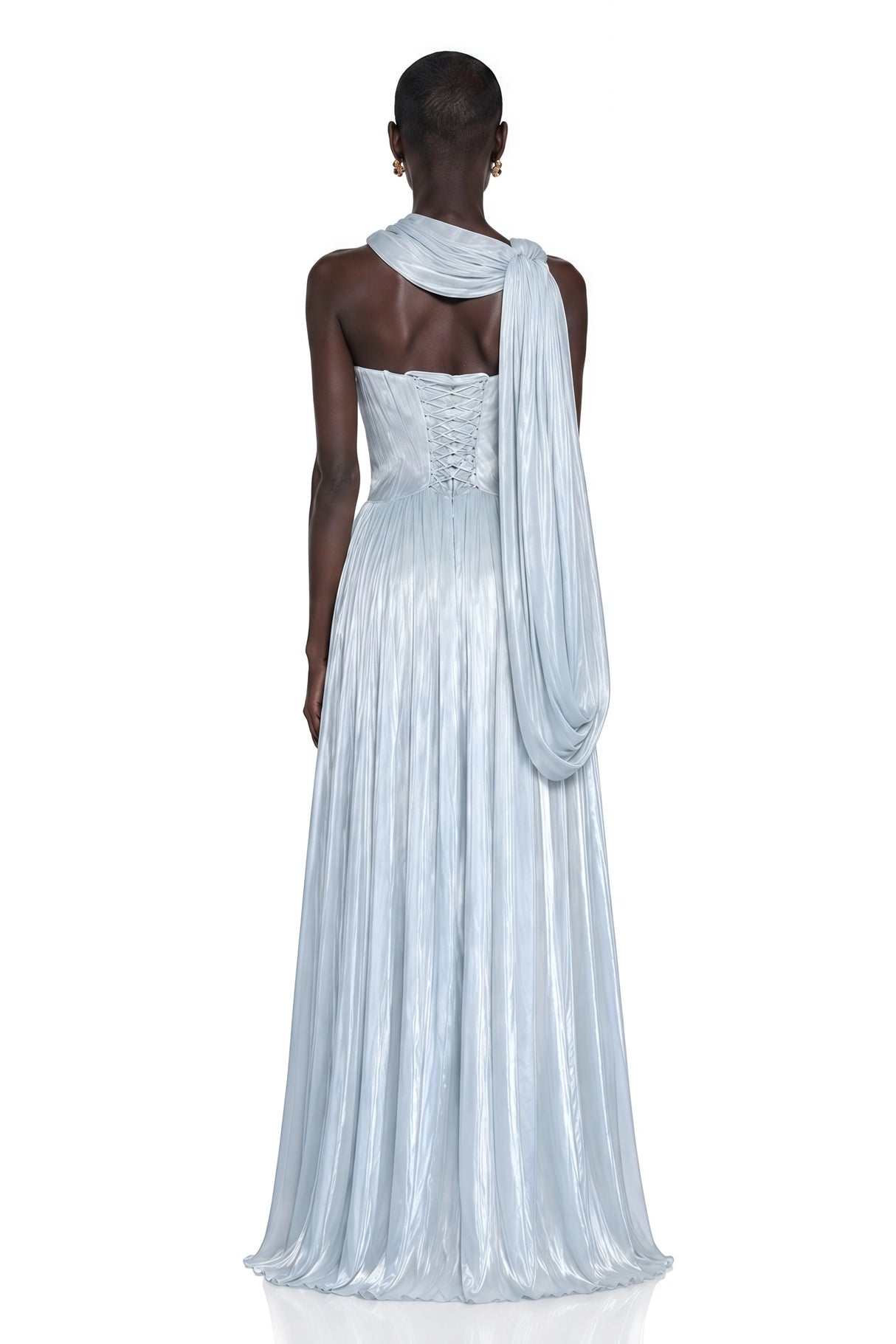 Chiara Blue Asymmetrical Pleated Maxi Dress