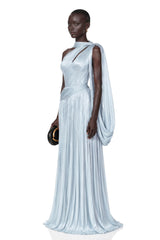 Chiara Blue Asymmetrical Pleated Maxi Dress