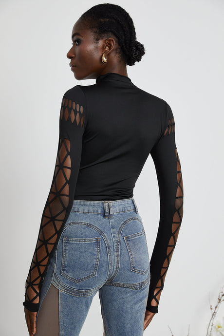 Chiara Bodysuit - Mock Neck - Cut - Out Design - Bodycon Fit - Long Sleeves