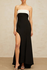 Chiara Maxi Dress Black Color - Block Off - Shoulder Slit Hem Zip Elegant Appeal
