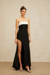 Chiara Maxi Dress Black Color - Block Off - Shoulder Slit Hem Zip Elegant Appeal