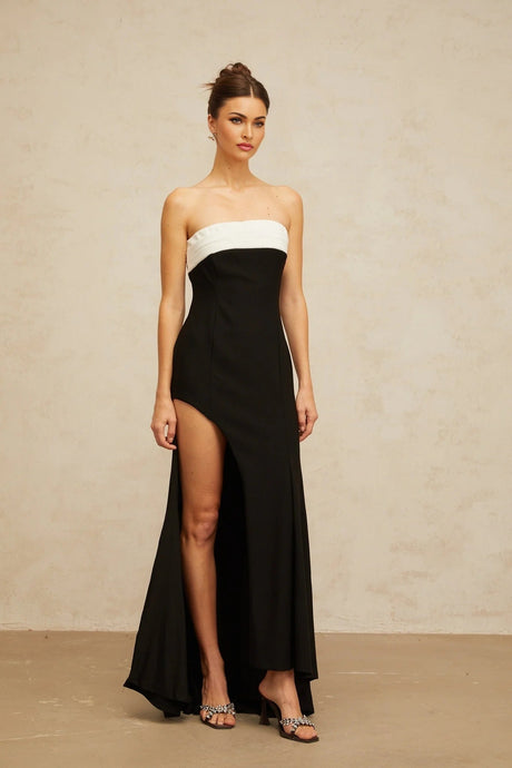 Chiara Maxi Dress Black Color - Block Off - Shoulder Slit Hem Zip Elegant Appeal