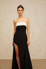 Chiara Maxi Dress Black Color - Block Off - Shoulder Slit Hem Zip Elegant Appeal