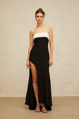 Chiara Maxi Dress Black Color - Block Off - Shoulder Slit Hem Zip Elegant Appeal
