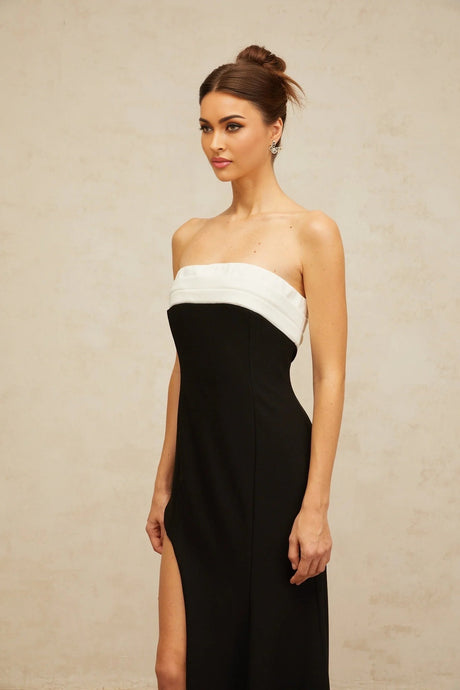 Chiara Maxi Dress Black Color - Block Off - Shoulder Slit Hem Zip Elegant Appeal