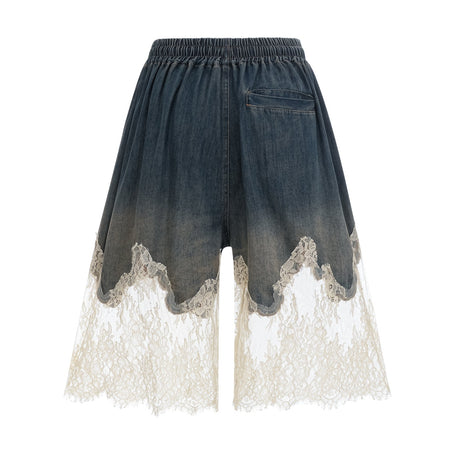 Chiara Top & Shorts - Denim Blend - Lace Detailing - Elasticated Waistband - Side Pockets