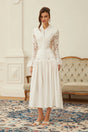 Chiara White Lace Panel Pleated Midi Dress