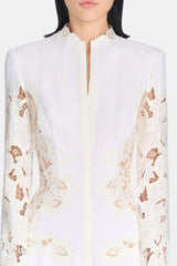 Chiara White Lace Panel Pleated Midi Dress
