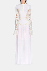 Chiara White Lace Panel Pleated Midi Dress