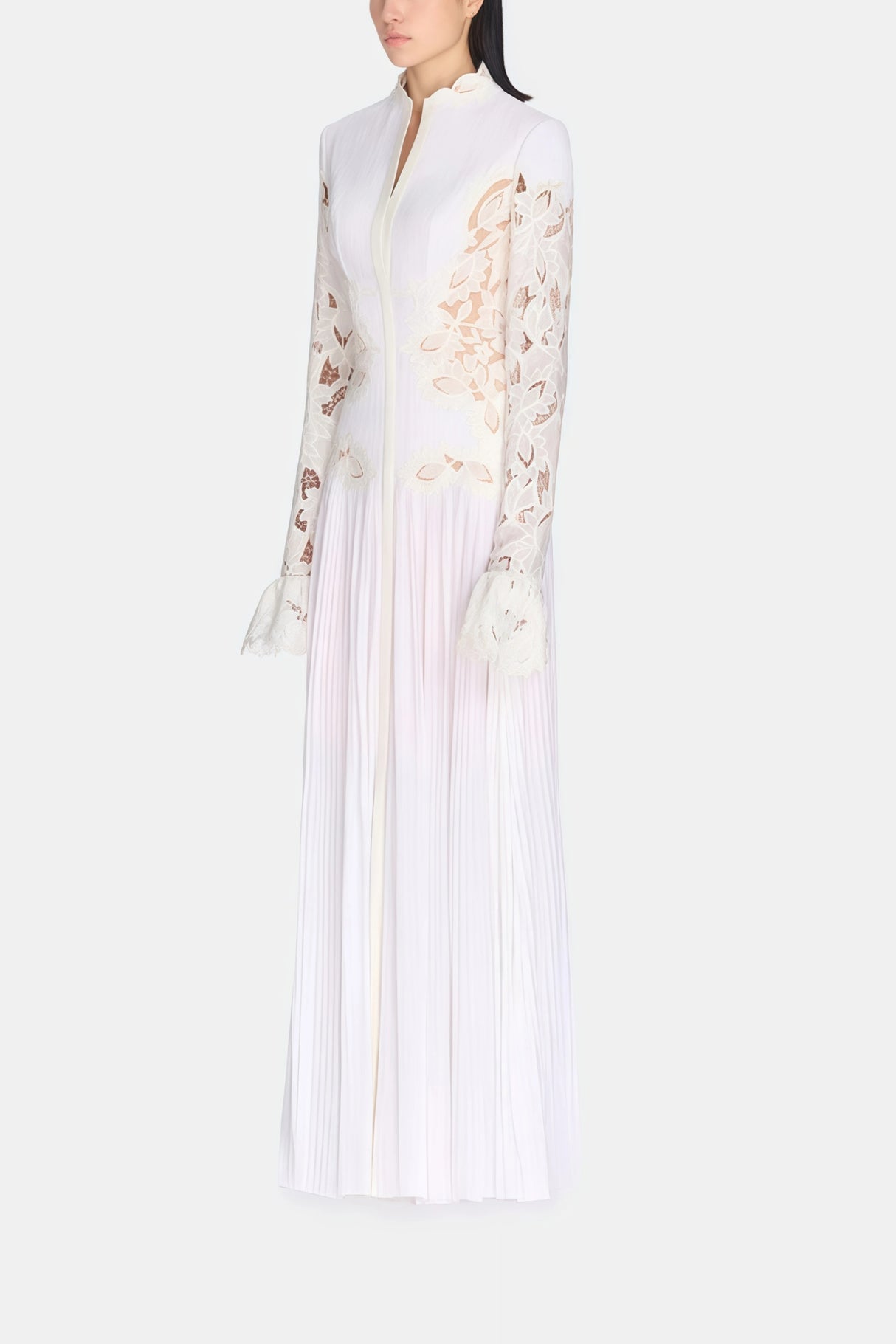Chiara White Lace Panel Pleated Midi Dress