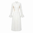 Chiara White Lace Panel Pleated Midi Dress