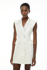 Chiara White Sequin Blazer Dress with Lapel Collar