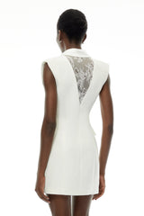 Chiara White Sequin Blazer Dress with Lapel Collar