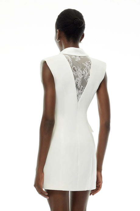 Chiara White Sequin Blazer Dress with Lapel Collar