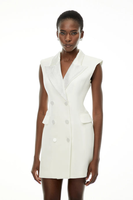 Chiara White Sequin Blazer Dress with Lapel Collar