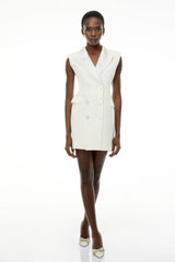 Chiara White Sequin Blazer Dress with Lapel Collar
