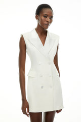 Chiara White Sequin Blazer Dress with Lapel Collar