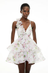 Chione White Floral Applique Backless Mini Dress