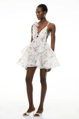 Chione White Floral Applique Backless Mini Dress