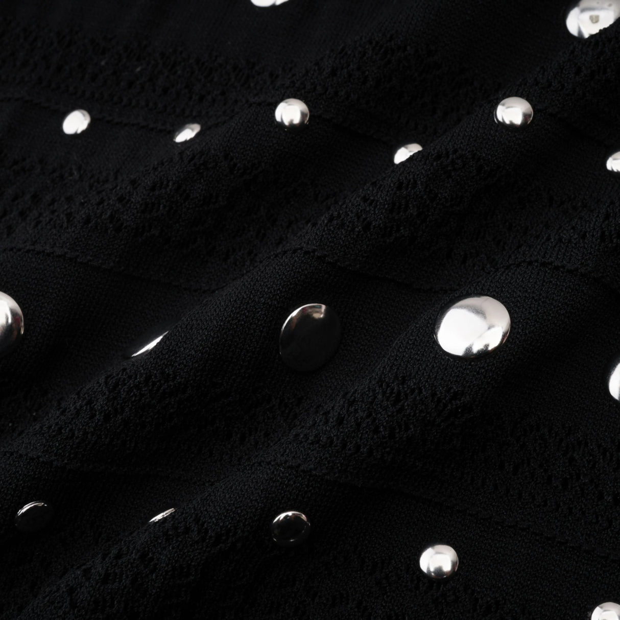 Chloé Black Long Sleeve Studded Crochet Knit Midi dress