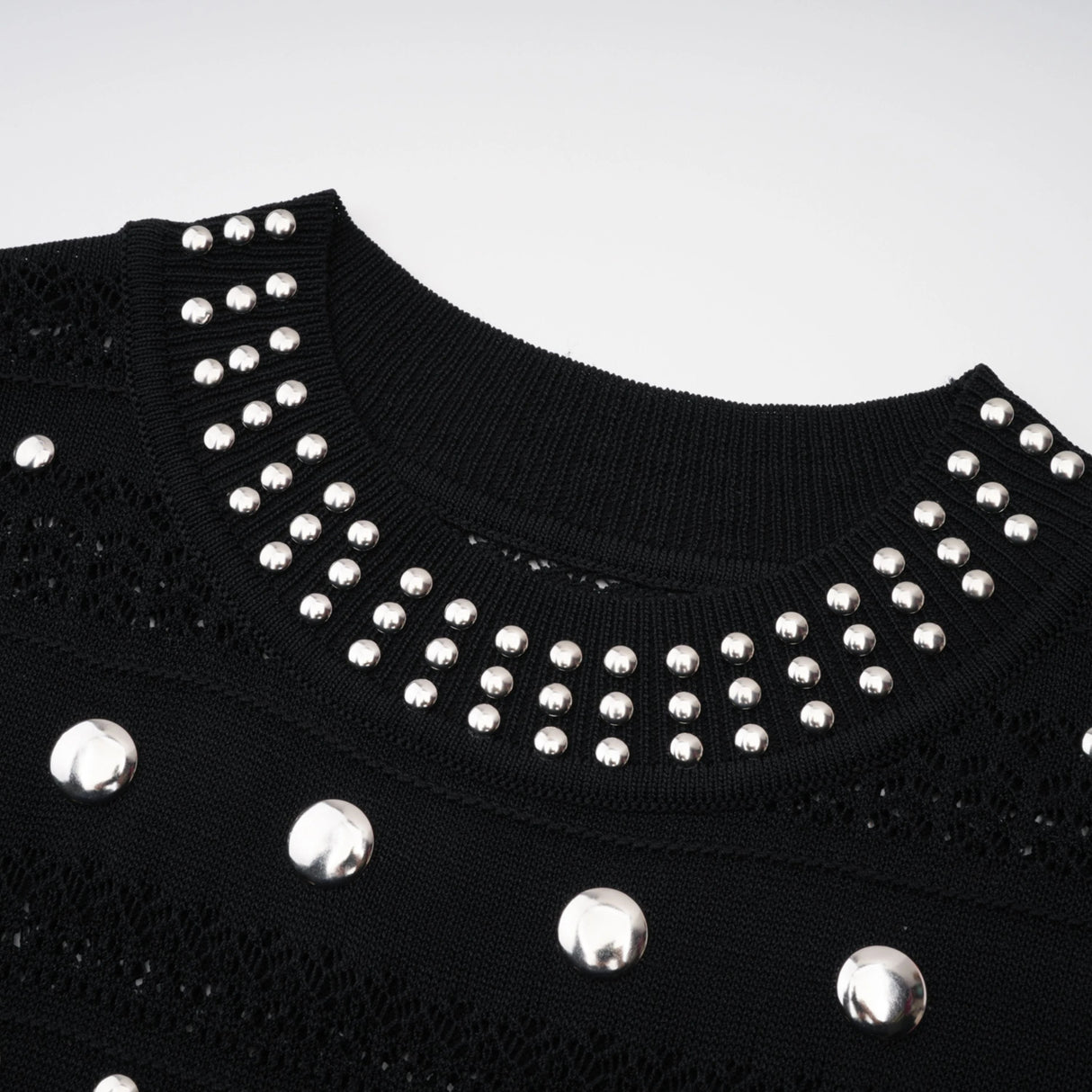 Chloé Black Long Sleeve Studded Crochet Knit Midi dress
