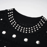 Chloé Black Long Sleeve Studded Crochet Knit Midi dress