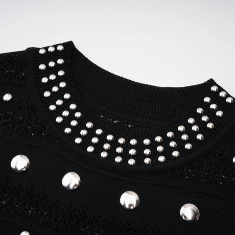 Chloé Black Long Sleeve Studded Crochet Knit Midi dress