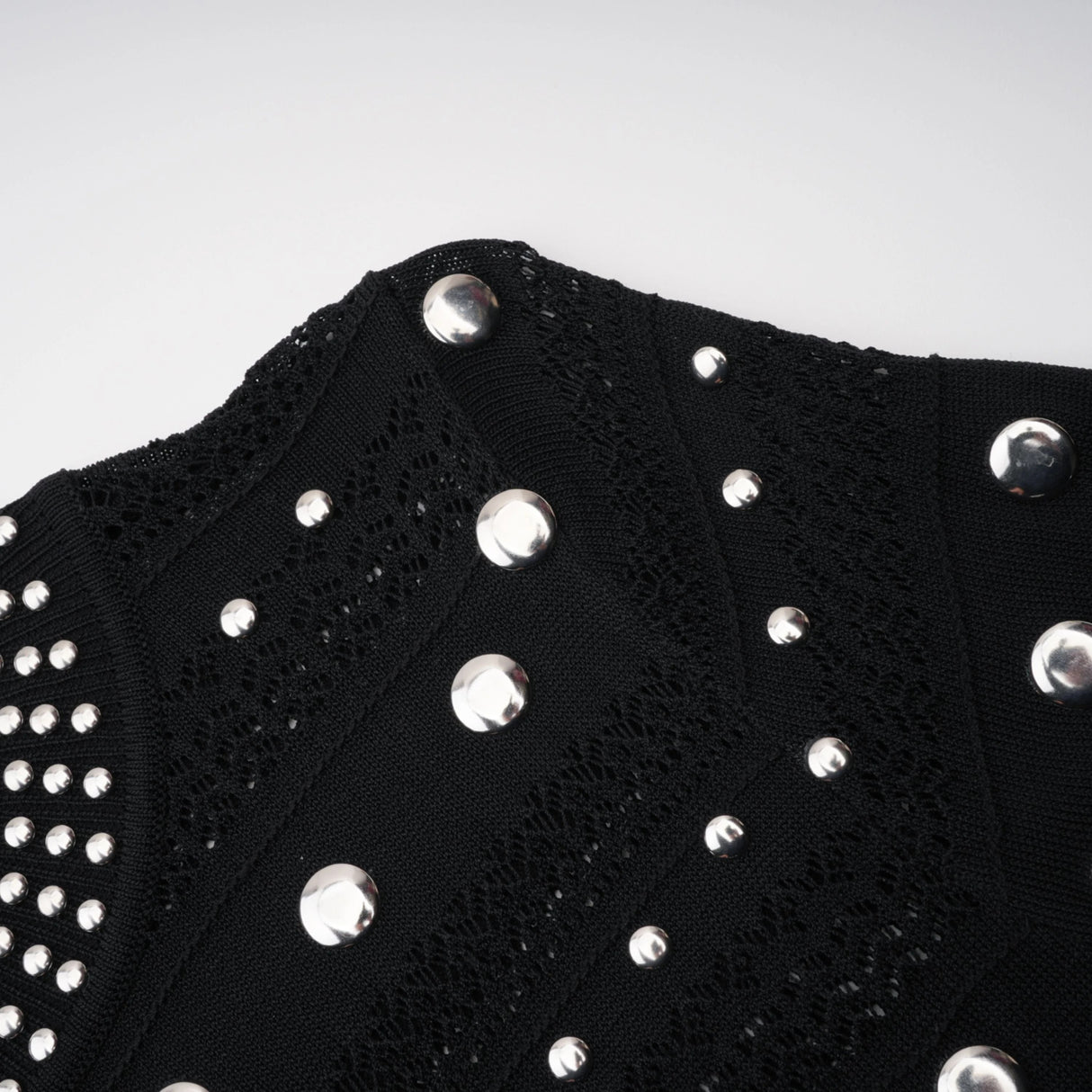 Chloé Black Long Sleeve Studded Crochet Knit Midi dress