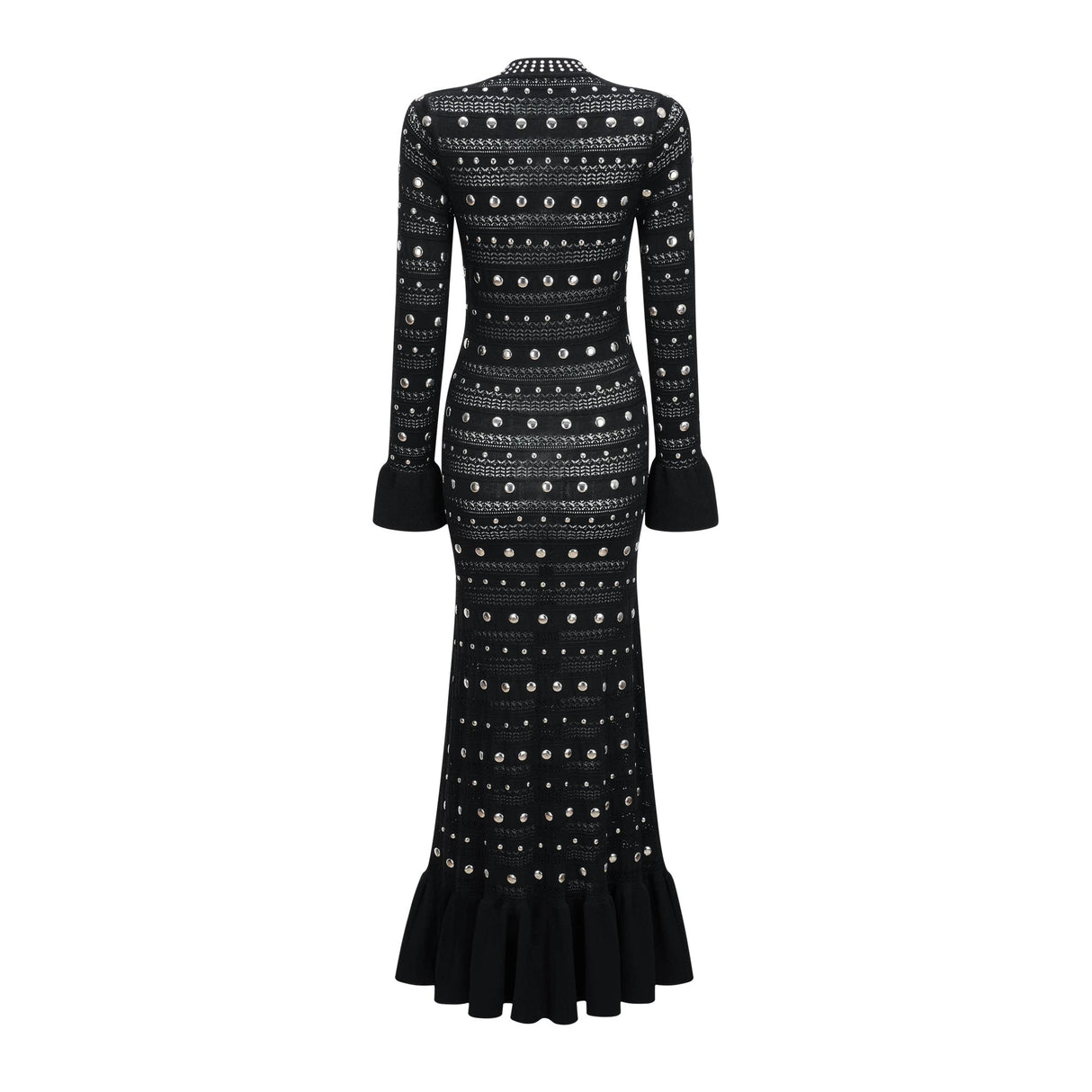 Chloé Black Long Sleeve Studded Crochet Knit Midi dress