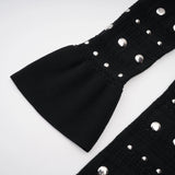 Chloé Black Long Sleeve Studded Crochet Knit Midi dress