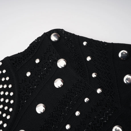 Chloé Black Long Sleeve Studded Crochet Knit Midi dress