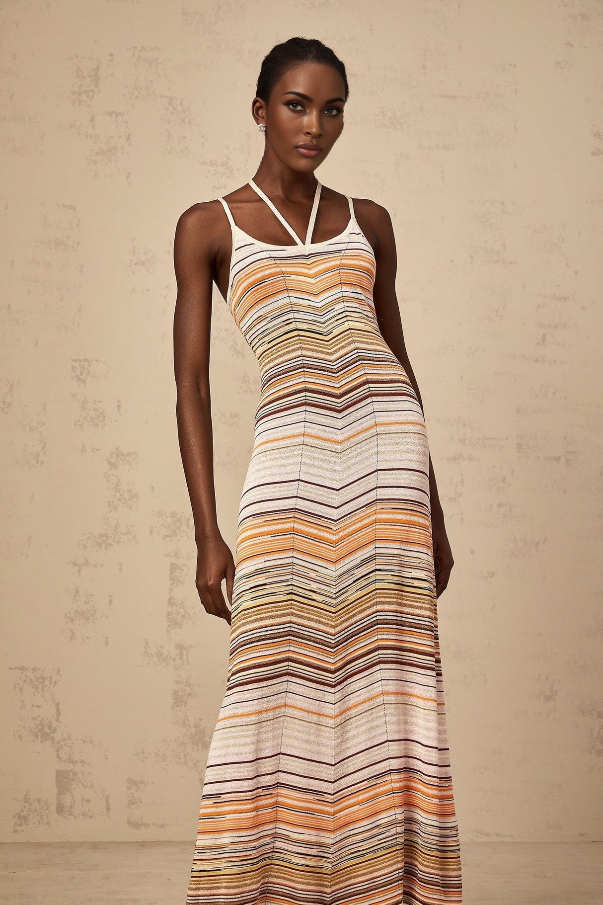 Chloé long knit dress with colorful vertical stripes in a maxi length design