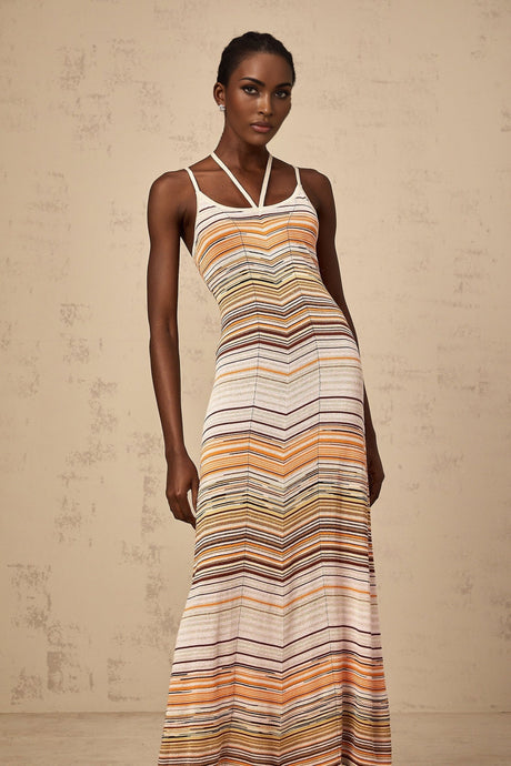 Chloé long knit dress with colorful vertical stripes in a maxi length design