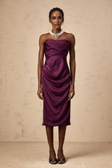 Chloé midi dress in purple satin with ruched detailing