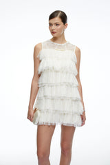 Chloe Neutral Tiered Textured Sleeveless Mini Dress