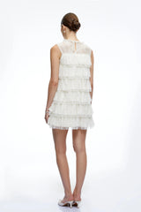 Chloe Neutral Tiered Textured Sleeveless Mini Dress
