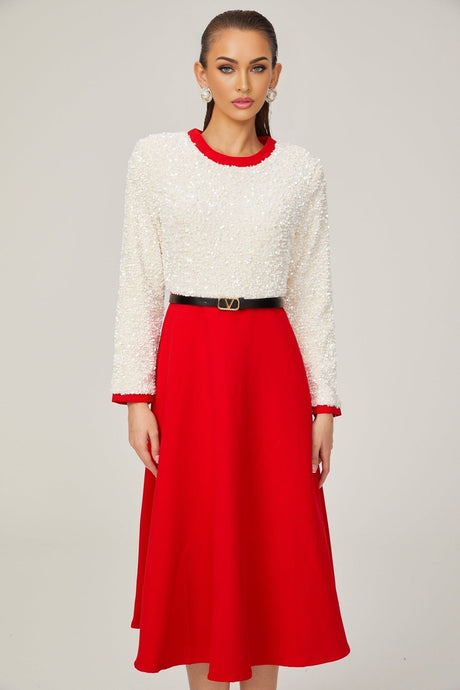 Chloé red longsleeve sequined patchwork midi dress