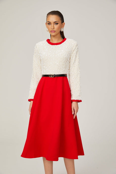 Chloé red longsleeve sequined patchwork midi dress