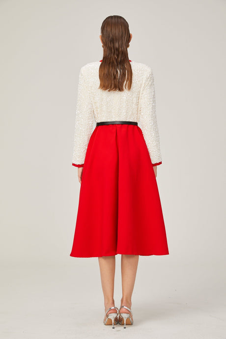 Chloé red longsleeve sequined patchwork midi dress