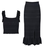 Chloe Top & Skirt Set - Body - Hugging Silhouette - Textured Fabric - Ruffled Details - Cut - Out Slit - Timeless Chic