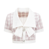 Chloe Tweed Outfit - Cropped Top with Lapels - Short Sleeves - Button Fastening - Mini Skirt with Side Zip - Straight Hem - Chic Matching Set
