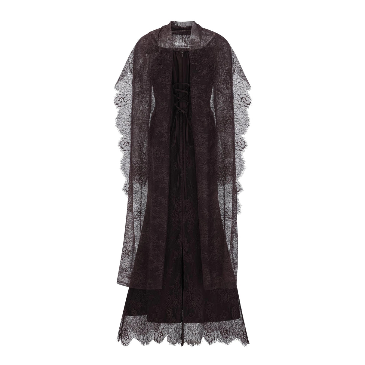 Christa Brown Floral Lace Maxi Dress with Cape