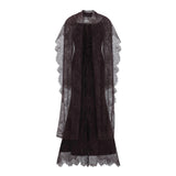 Christa Brown Floral Lace Maxi Dress with Cape