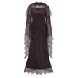 Christa Brown Floral Lace Maxi Dress with Cape