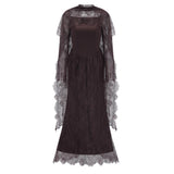 Christa Brown Floral Lace Maxi Dress with Cape