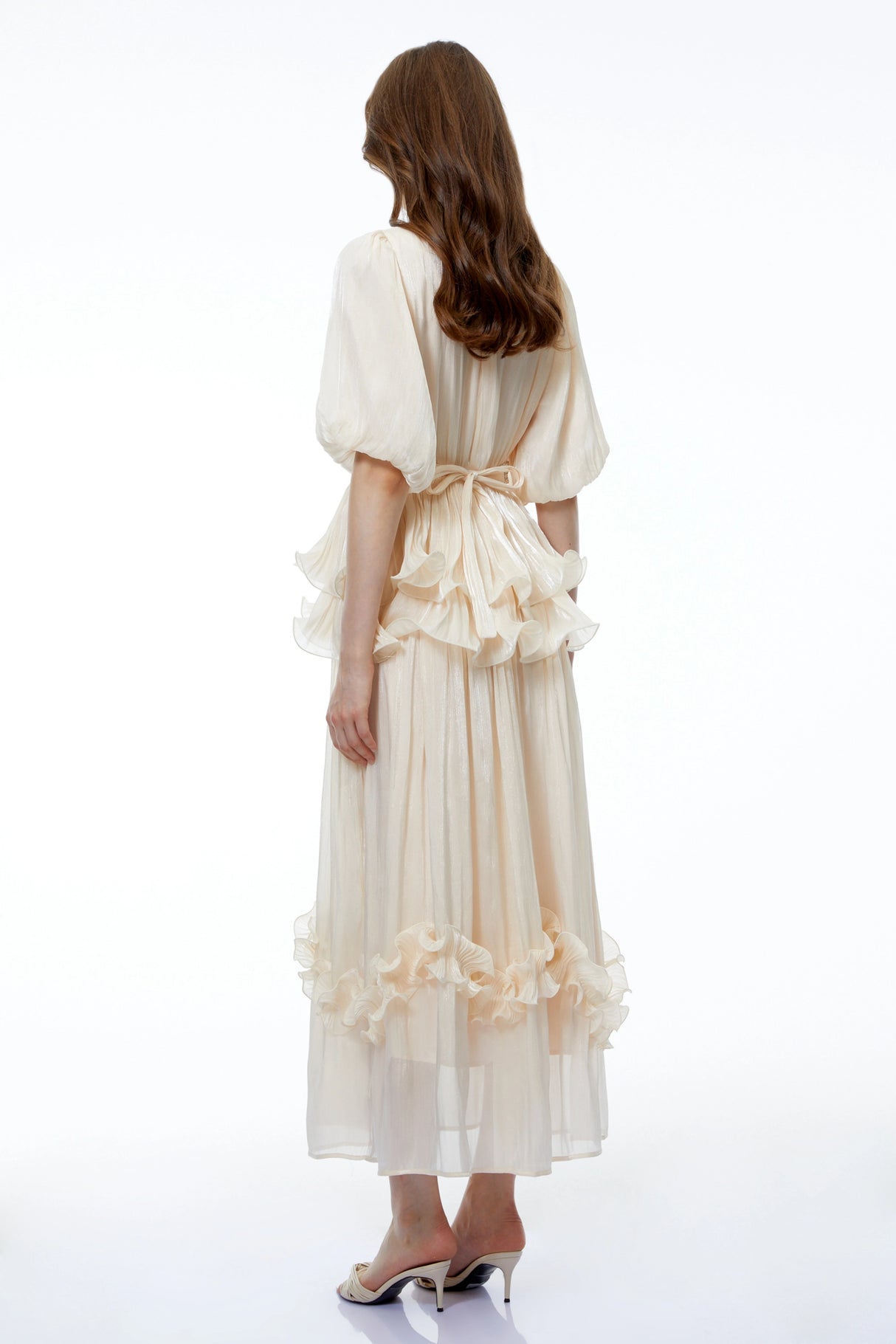 Chryseis Cream Round Neck Ruffled Maxi Dress