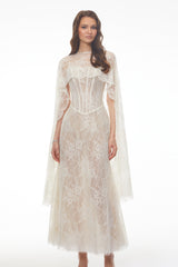 Cinzia Beige Sweetheart Lace Maxi Dress