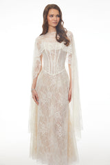 Cinzia Beige Sweetheart Lace Maxi Dress