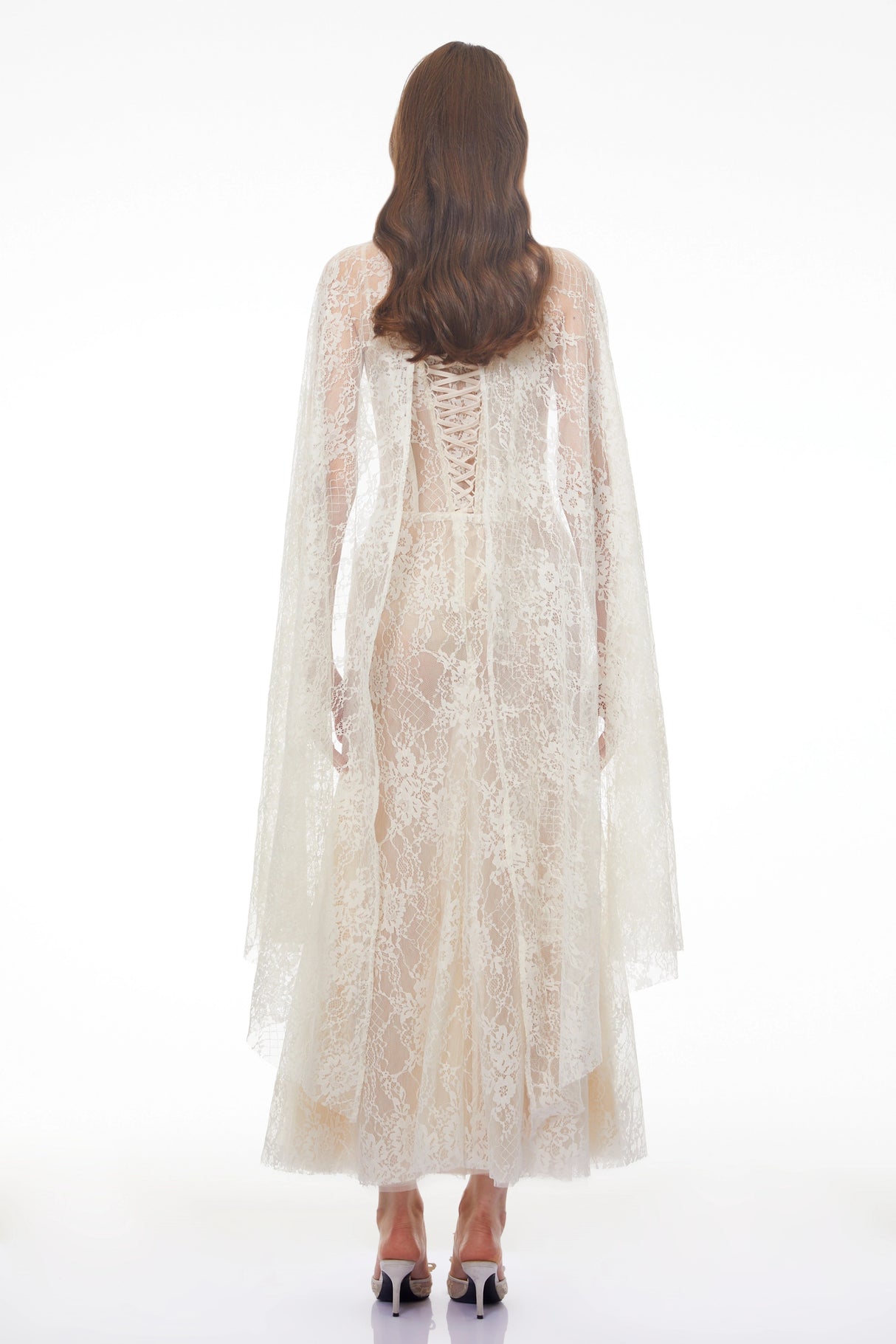 Cinzia Beige Sweetheart Lace Maxi Dress